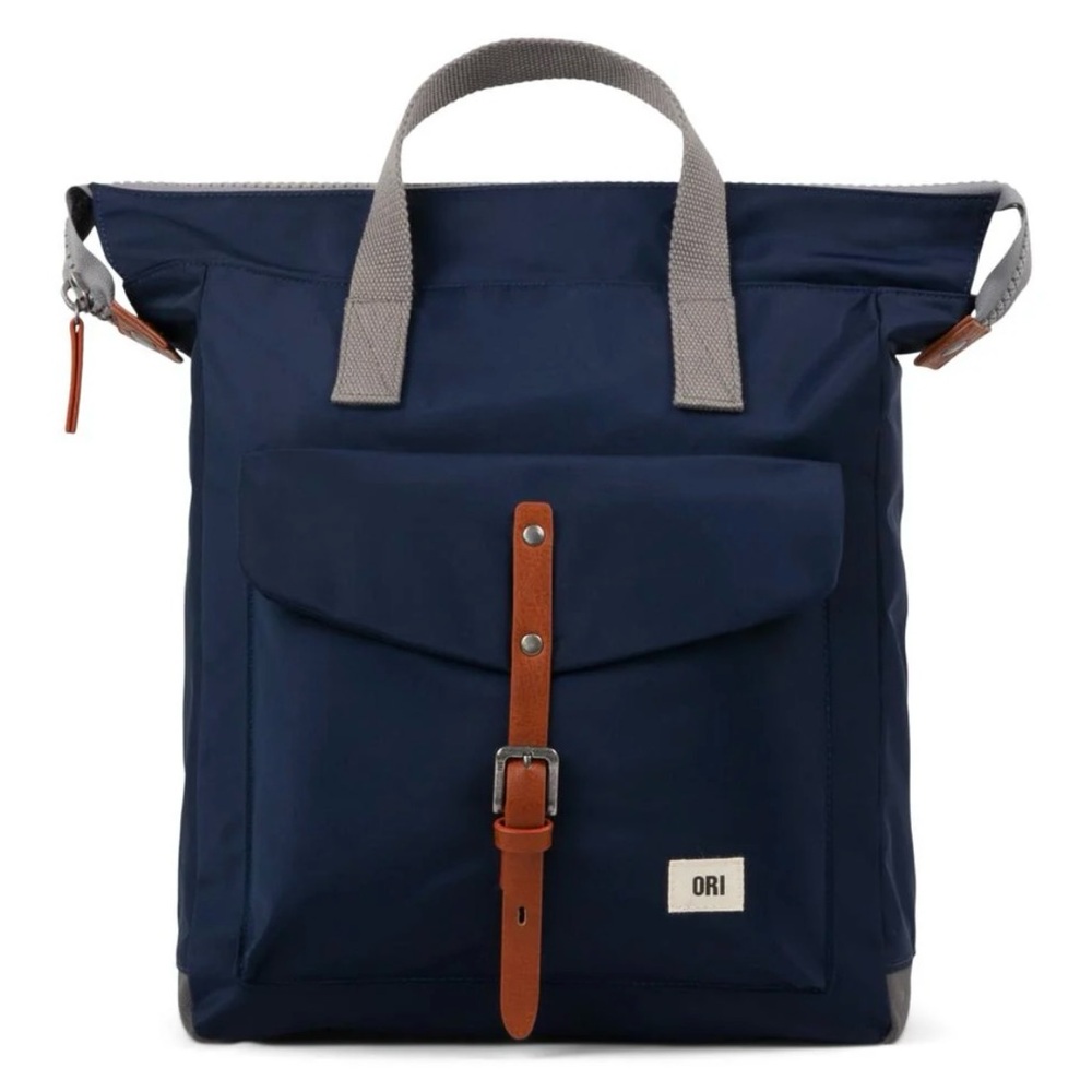 ORI Navy Canvas Backpack Tote with Brown Leather Trim
